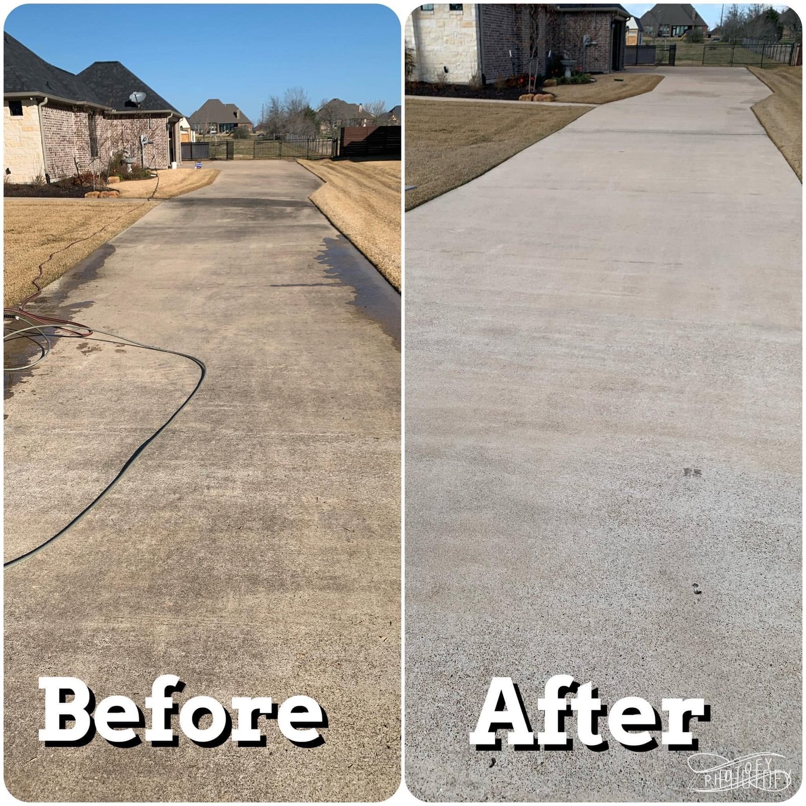 Before and after driveway power washing