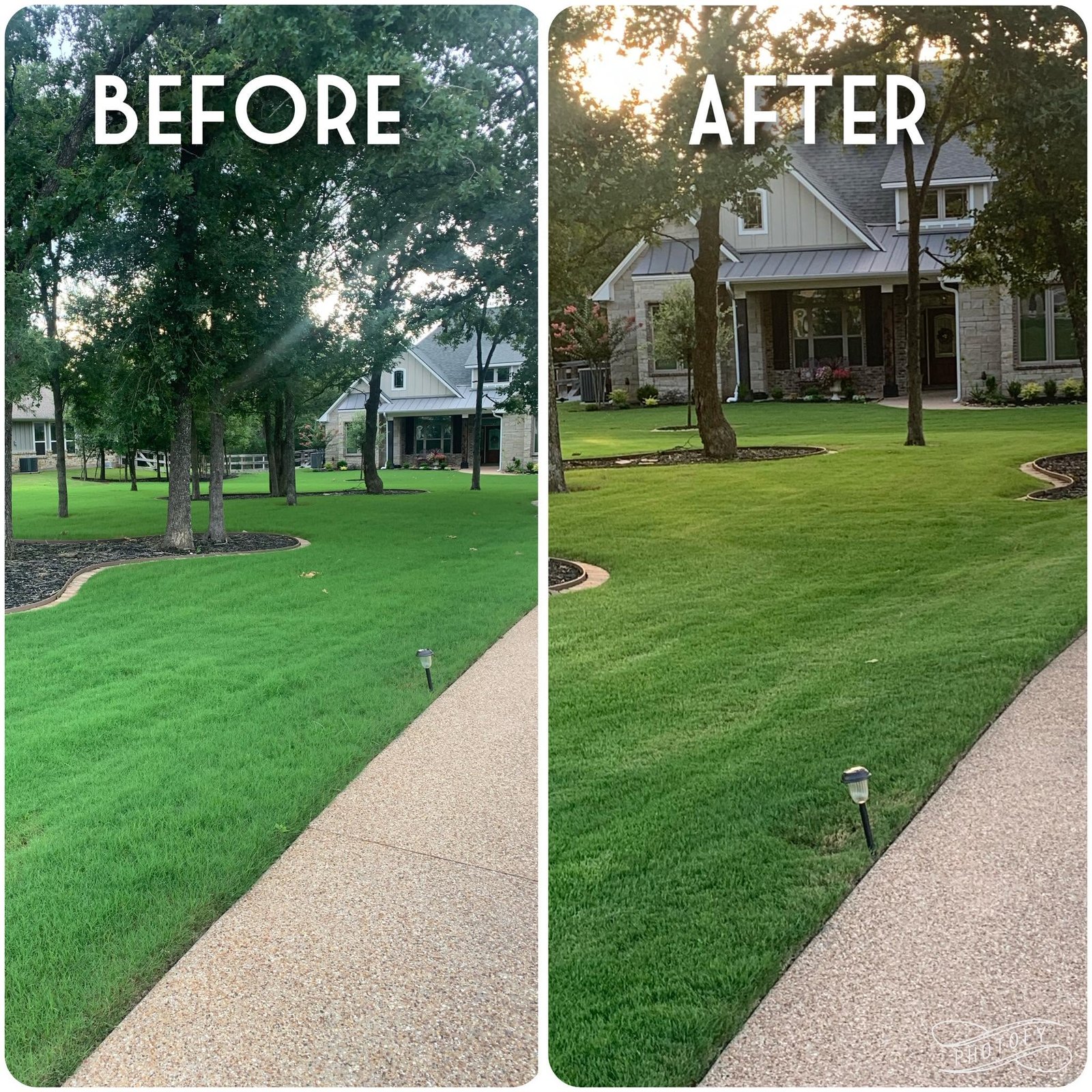 Before and after lawn maintenance project